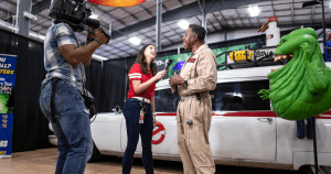 Aerin Carreno interviewing Ernie Hudson for YOLOTX segment