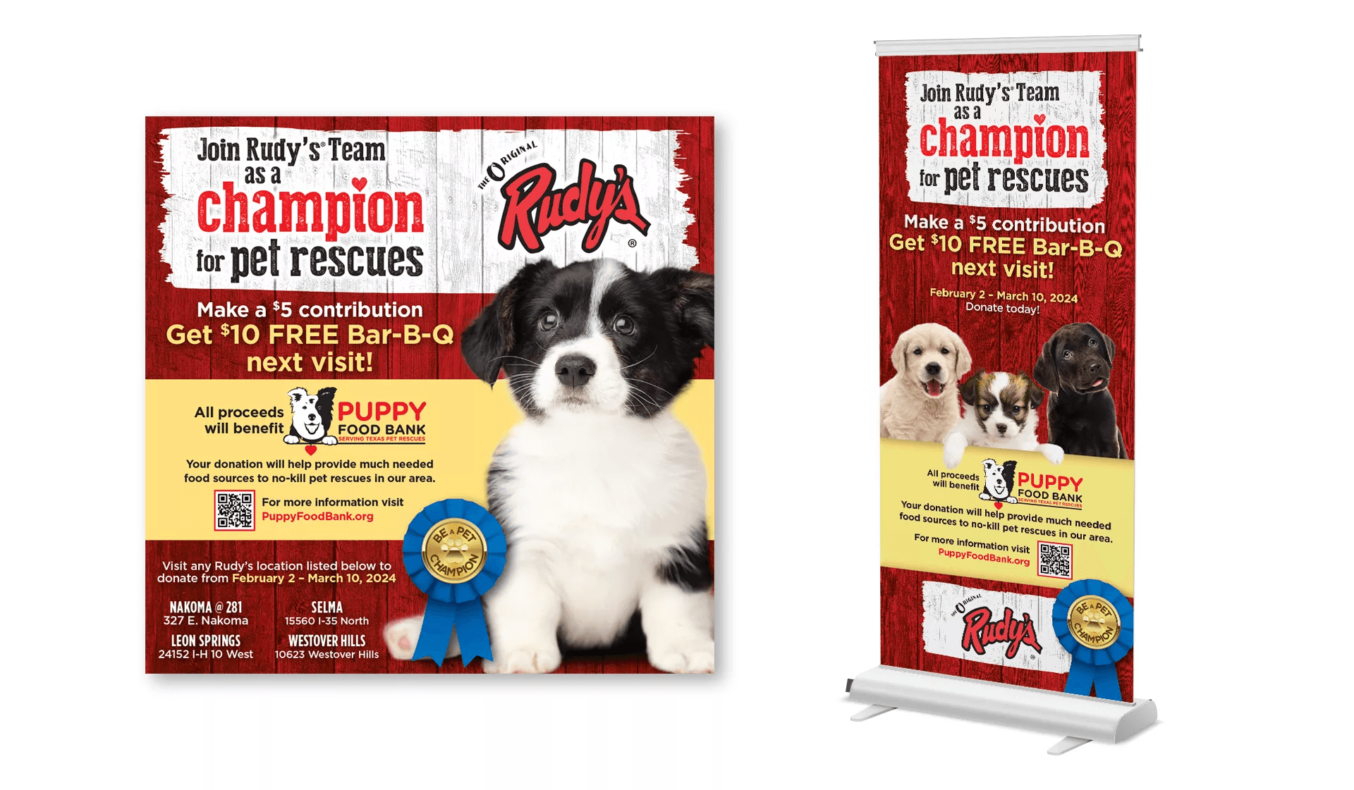 Puppy Food Bank, Rudy’s Champion Ad Banner