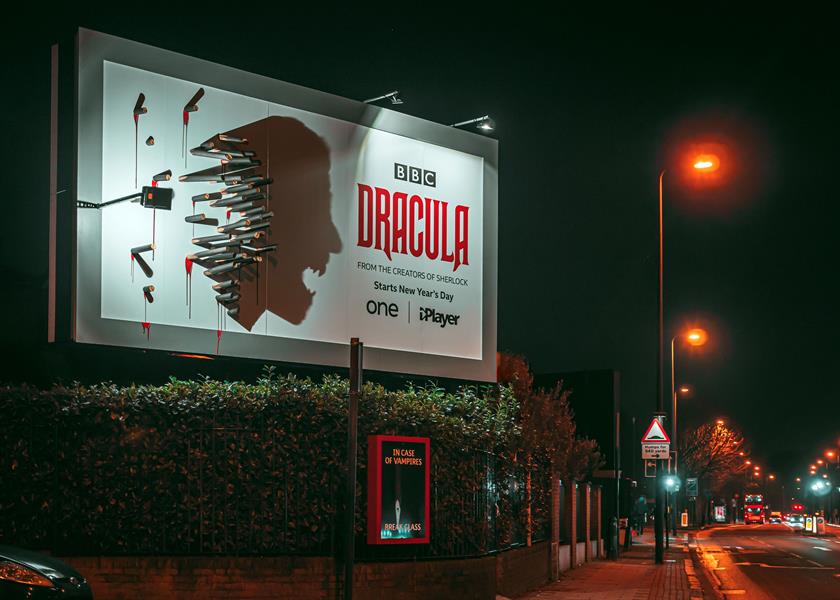 Dracula London Billboard at night